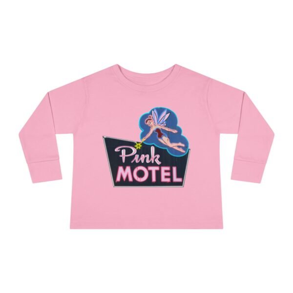 Toddler Long Sleeve Tee with Retro Pink Motel Design, Kids Casual Top