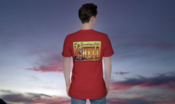 Greetings From Hell Michigan Sign, Back Side Printed, Unisex Softstyle T-shirt