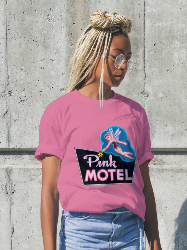 Pink Motel in Cherokee NC: Vintage neon sign unisex softstyle T-shirt
