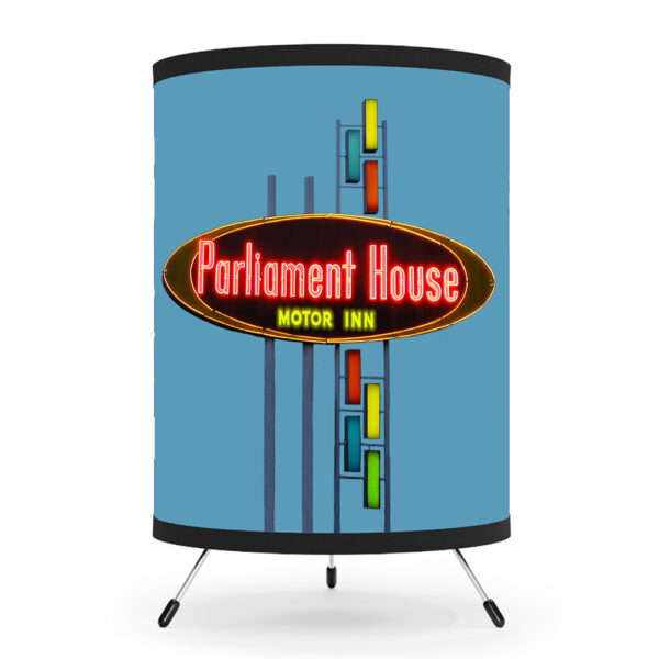 Retro tripod lamp with 3 vintage neon motel signs, Version 1