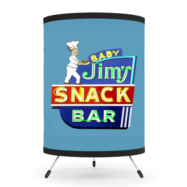 Retro tripod lamp with 3 vintage neon restaurant signs, version 1