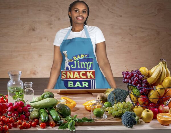 Cooking Apron, Retro Baby Jims Snack Bar Neon Sign, Kitchen Cooking Gift, Chef Apron