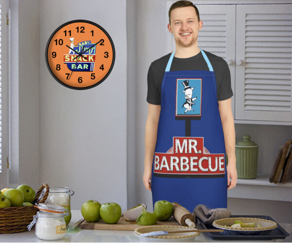 Cooking Apron: Mr Barbecue Vintage Neon Sign Design, Gift for Chefs and BBQ Pros