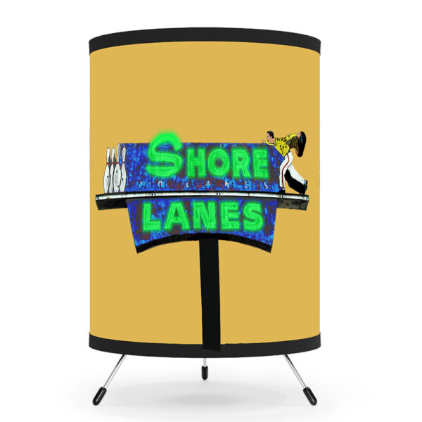 Retro tripod lamp with 3 vintage neon bowling signs, version 1