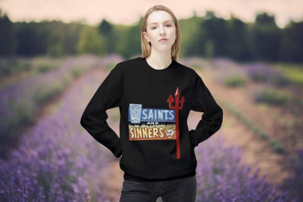 Saints and Sinners Crewneck Sweatshirt, Retro Road Trip Jumper, Unisex Fleece