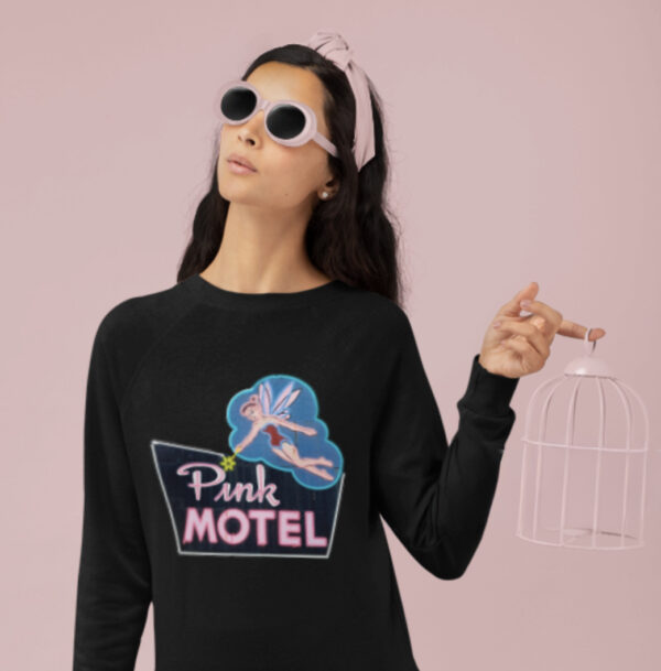 Pink Motel Crewneck Sweatshirt, Retro Road Trip Jumper, Unisex Fleece