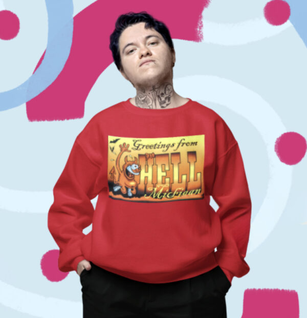 Greetings From Hell Crewneck Sweatshirt, Retro Road Trip Jumper, Unisex Fleece