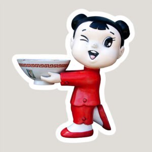 asian restaurant greeter figure holding bowl