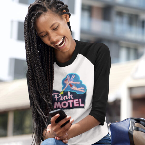 Retro Pink Motel Raglan Shirt, Vintage Style Tee, Unisex Casual Wear