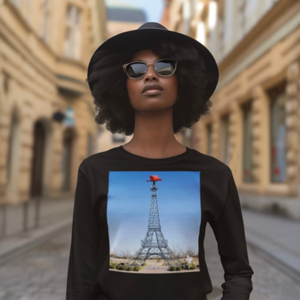 Paris Texas Eiffel Tower with cowboy hat graphic on t-shirt