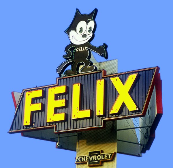 Felix cat sign at a Chevrolet dealer in California handmade small photo magnet