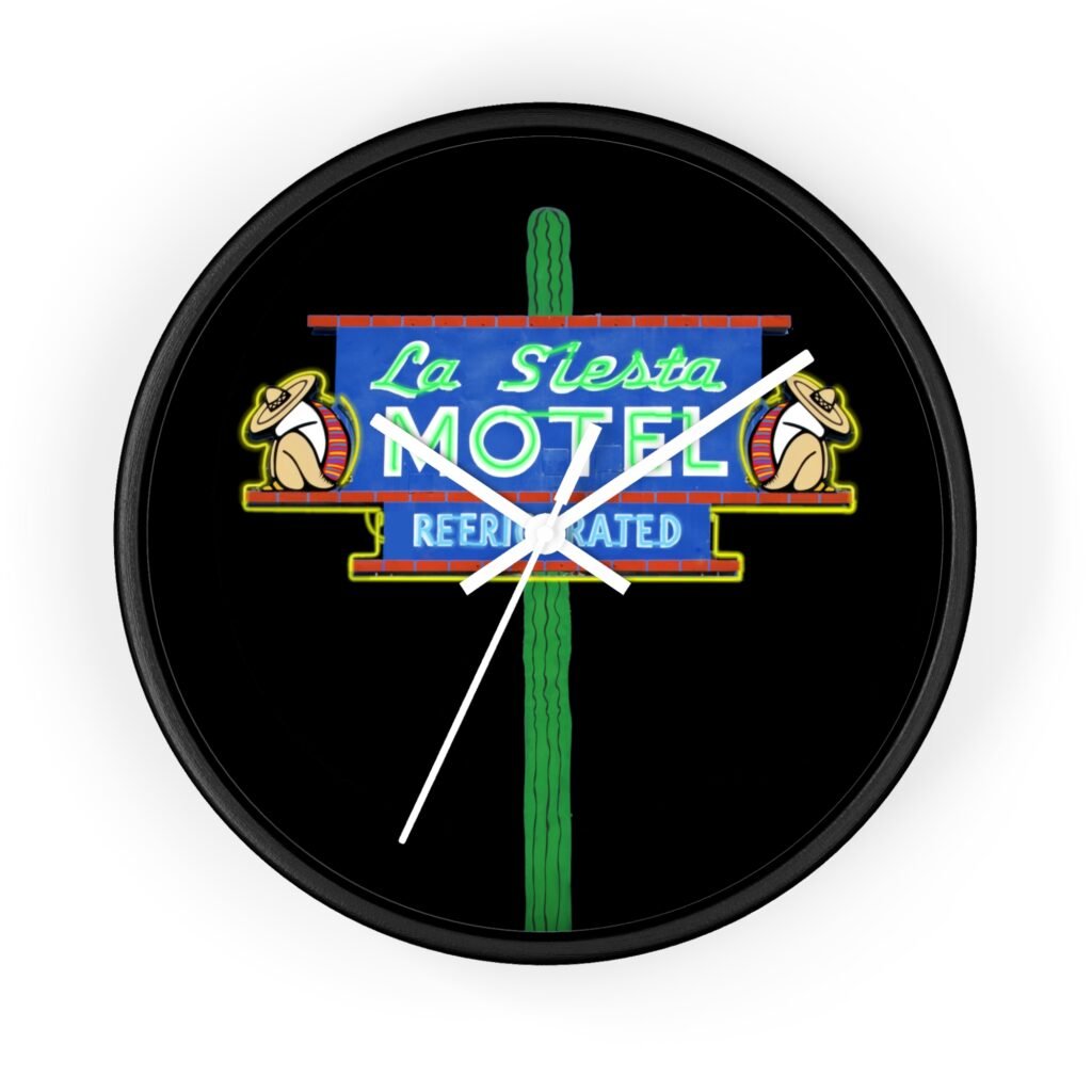 Vintage La Siesta Motel neon sign design inspired by roadside travel culture in Tucson Arizona