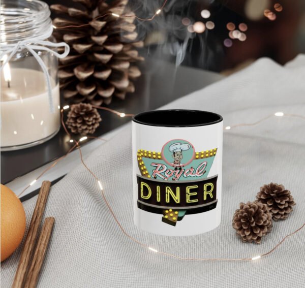 Retro-Inspired Accent Coffee Mug, Royal Diner Vintage Neon Motel Sign, 11oz/15oz Cup