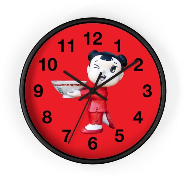 Adorable Chinese Woman Serving Bowl of Food Wall Clock