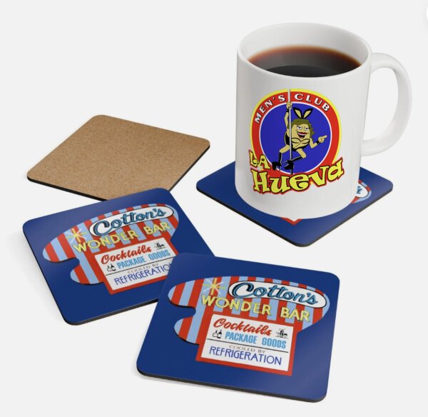 Coaster Set of 4, Vintage Bar Decor, Retro Cotton's Wonder Sign in Arizona