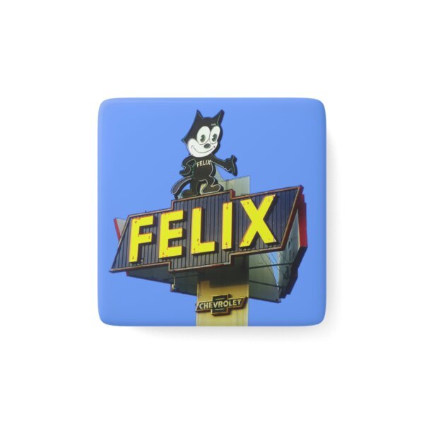 Felix Cat Retro Chevrolet Sign Porcelain Magnet, Square | Vintage Neon Cartoon