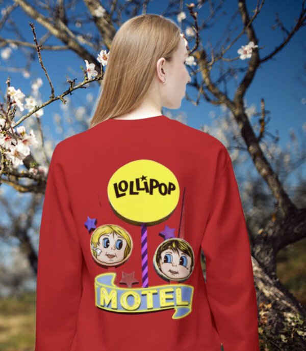 Pink and Lollipop Motels Crewneck Sweatshirt, Unisex Fleece