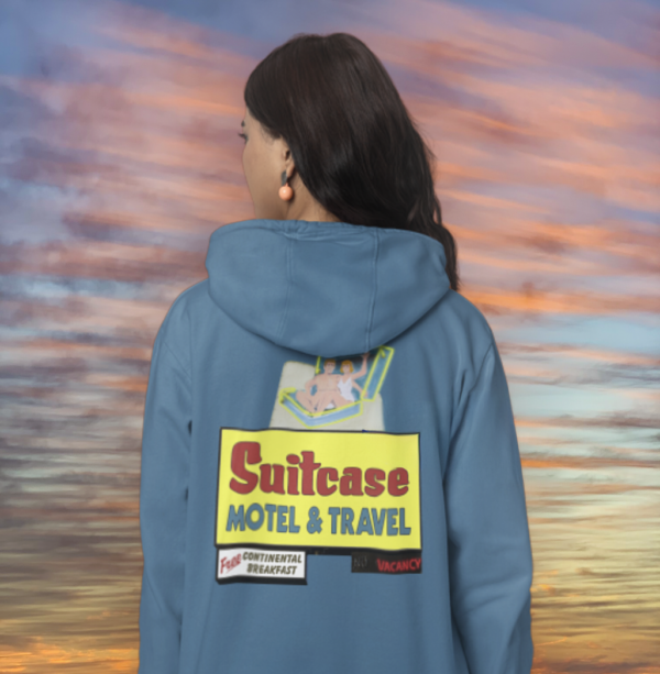 Suitcase Motel Hoodie, Funny Sweatshirt for Gift, Trendy, Back Side Printed