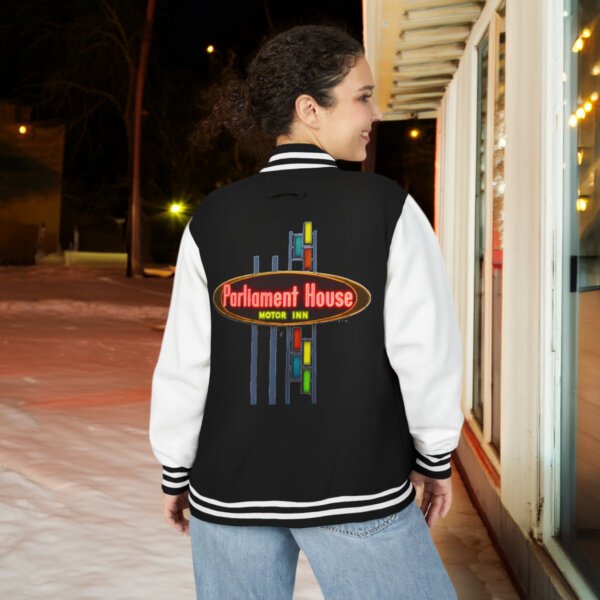 Vintage Style Parliament Motel Unisex Letterman Jacket, Retro Jacket for Nostalgic Vibes, Cool Gift for Travel Lovers