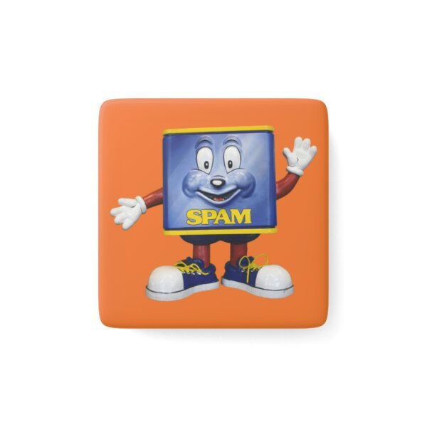 Retro Meat Product Can Mascot Porcelain Magnet, Square | Retro Food Novelty