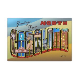 North Carolina Retro 'Greetings From North Carolina' Stretched Canvas Wall Art