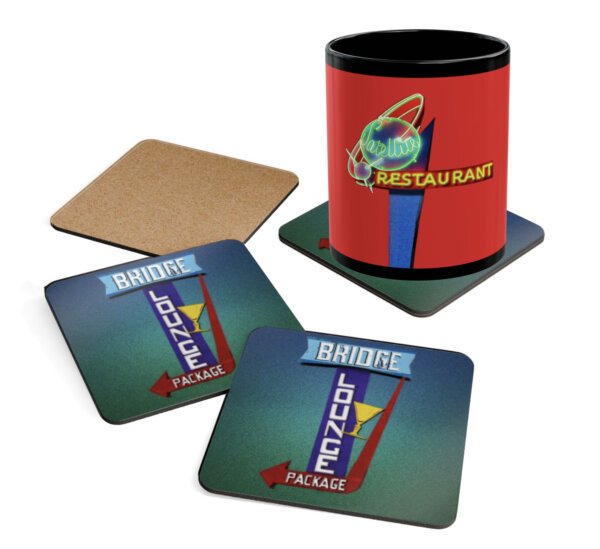 Coaster Set of 4, Vintage Bar Decor, Retro Bridge Lounge sign in Florida
