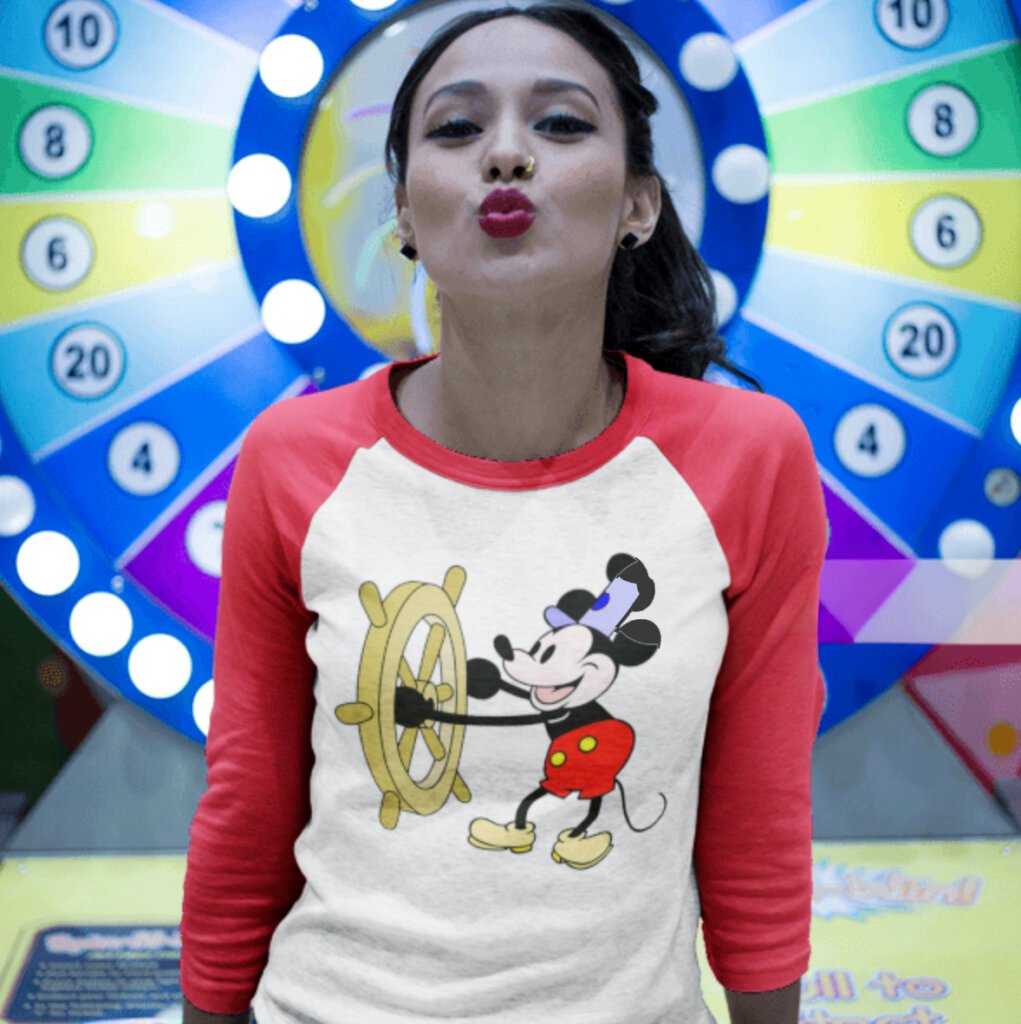 Mickey Mouse Steamboat Willie raglan tshirt, public domain