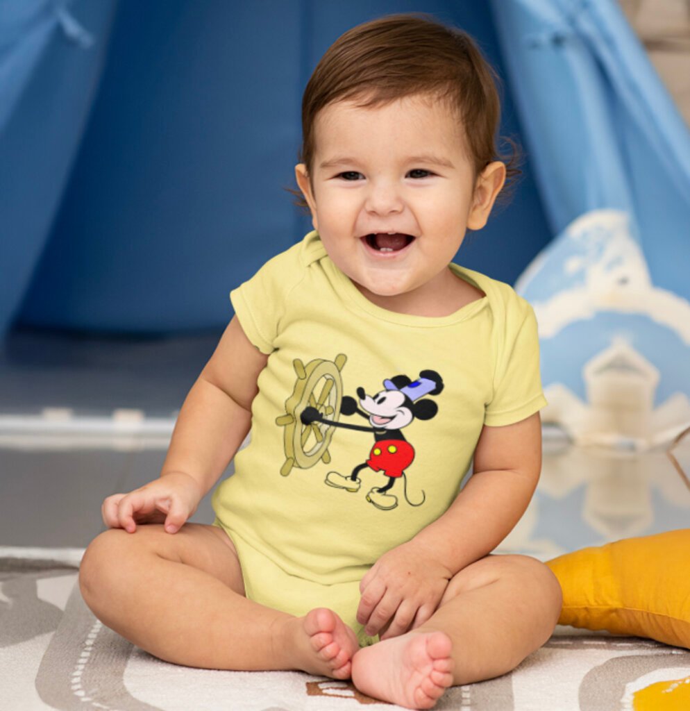Mickey Mouse Steamboat Willie infant bodysuit, public domain