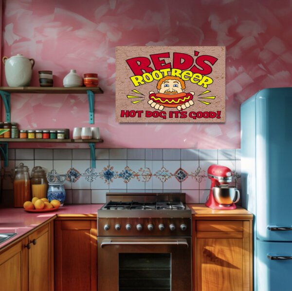 Retro Red's Root Beer Hot Dogs Sign - Canvas Wall Art