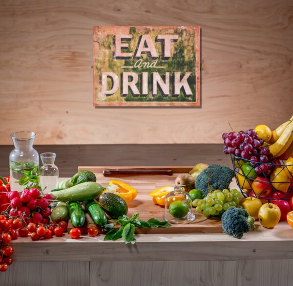 Retro Eat & Drink Sign Canvas Wall Art, Home Kitchen Wall Decor, Gift for Cooks