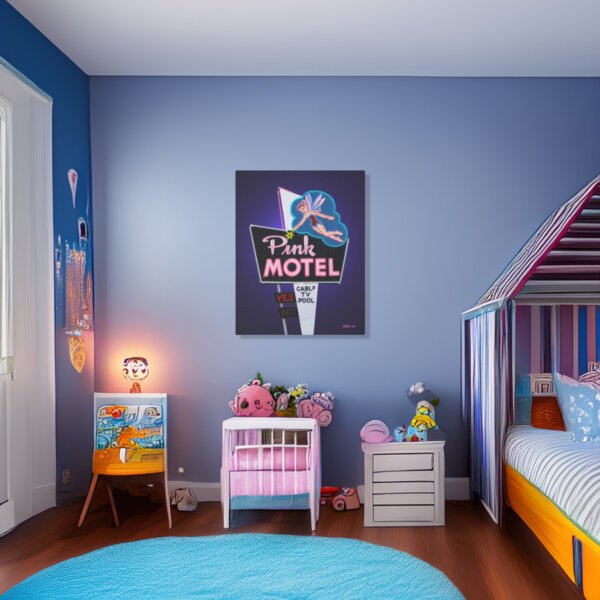 Pink Motel Tinkerbell Retro Neon Sign - Signed Canvas Wall Art