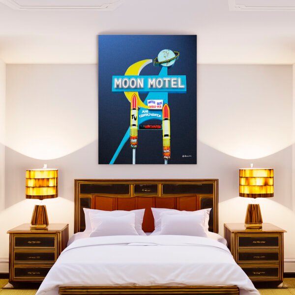 Moon Motel Retro Neon Sign - Signed Canvas Wall Art
