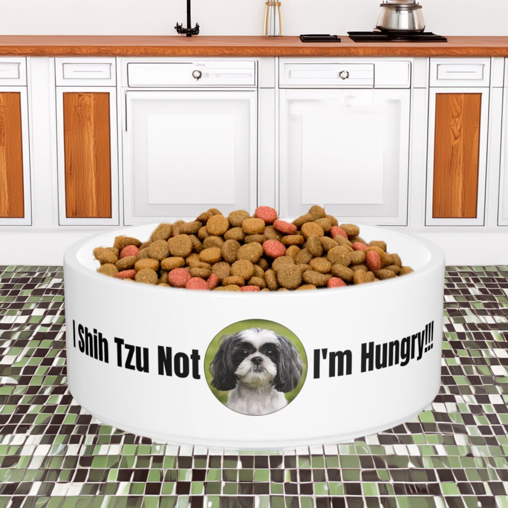 funny dog food bowl shih tzu pun pet feeding bowl humor