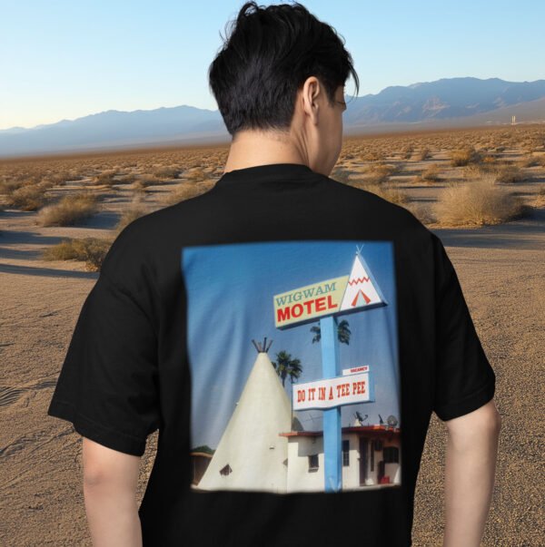 Wigwam motel teepee in San Bernadino, CA back print tee