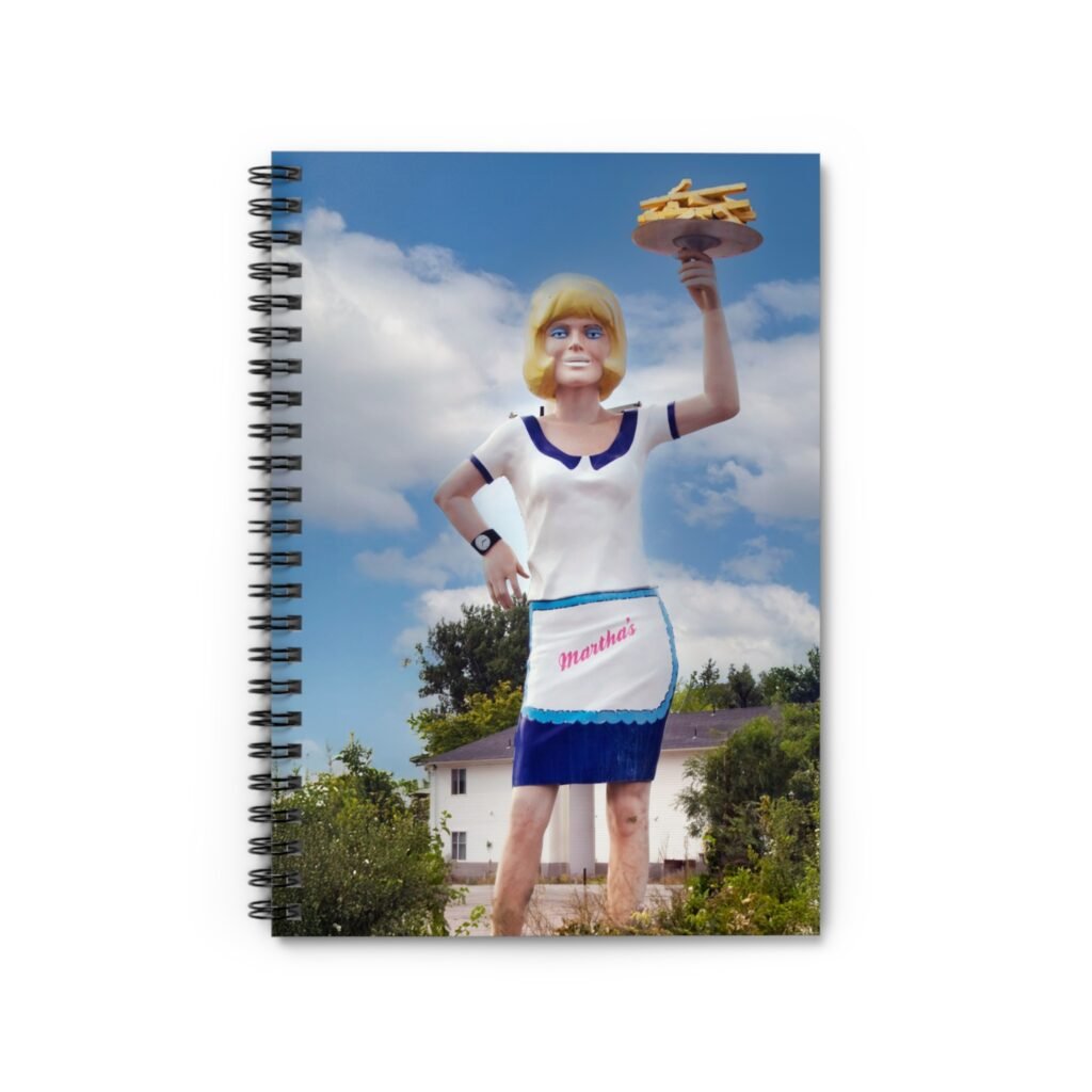 retro roadside mascot girl holding french fries vintage sign journal