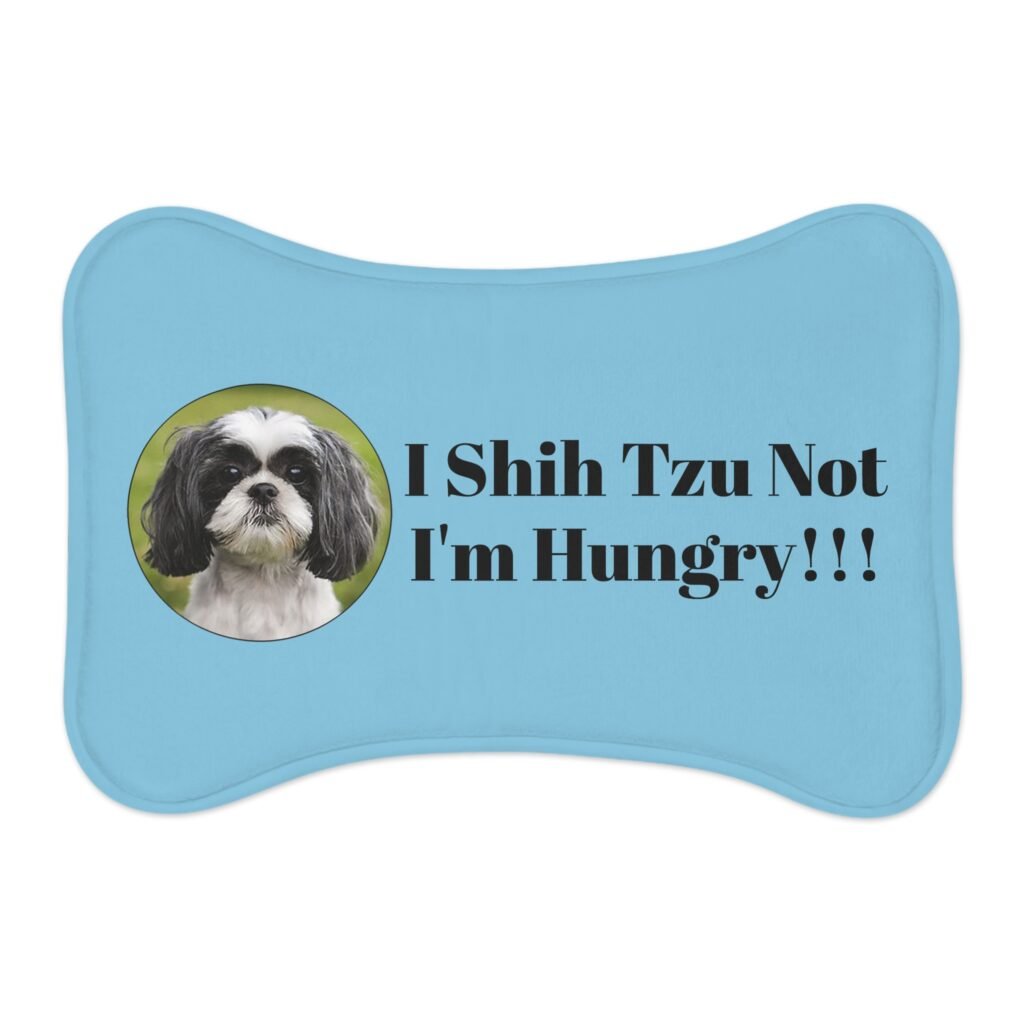funny dog food mat shih tzu pun pet feeding bowl humor