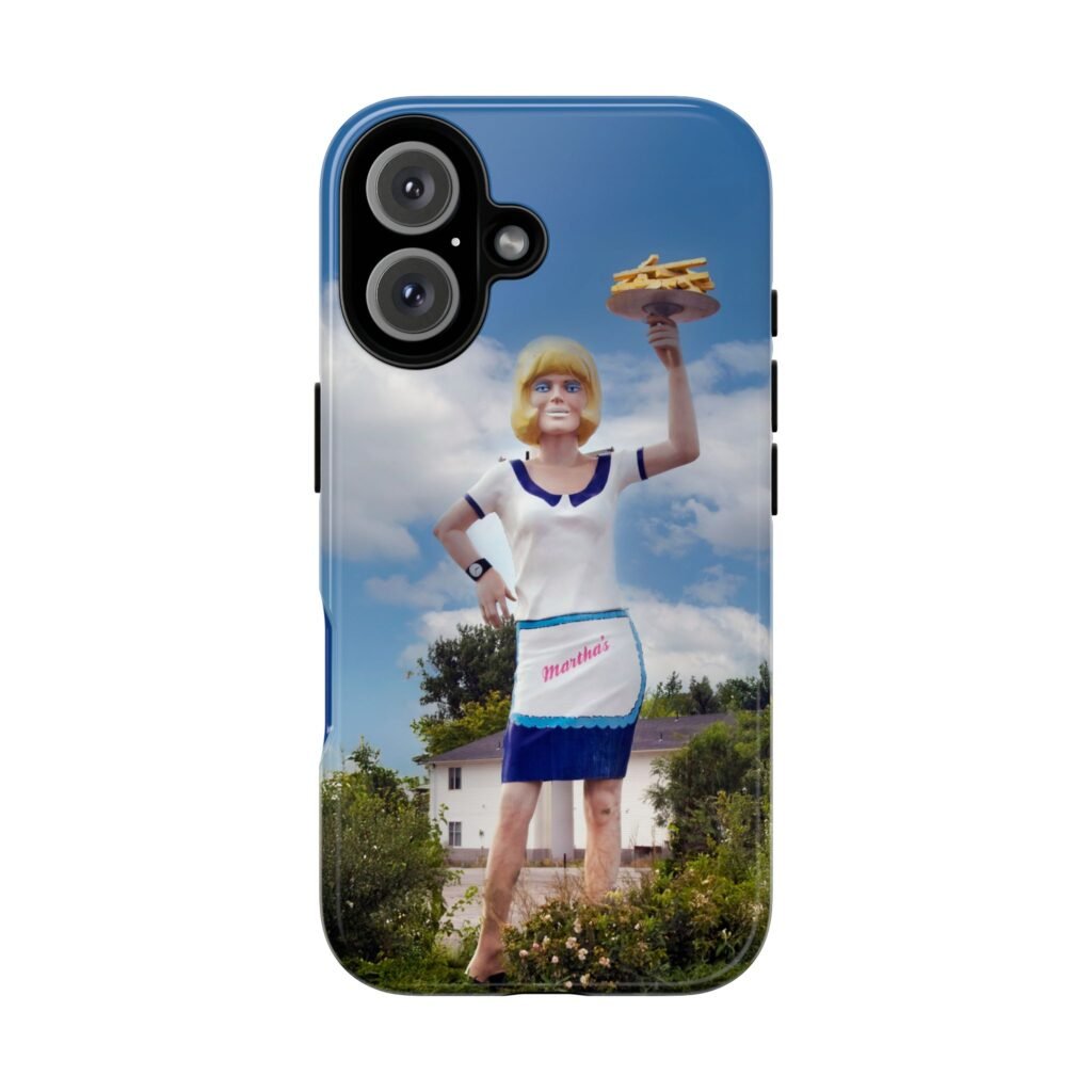 retro roadside mascot girl holding french fries vintage sign phone case